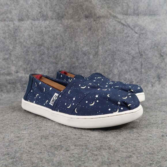 Toms Shoes Kids 4 Slip On Flats Stars Moon Alpargatas Casual Blue Loafer Comfort - Picture 1 of 13